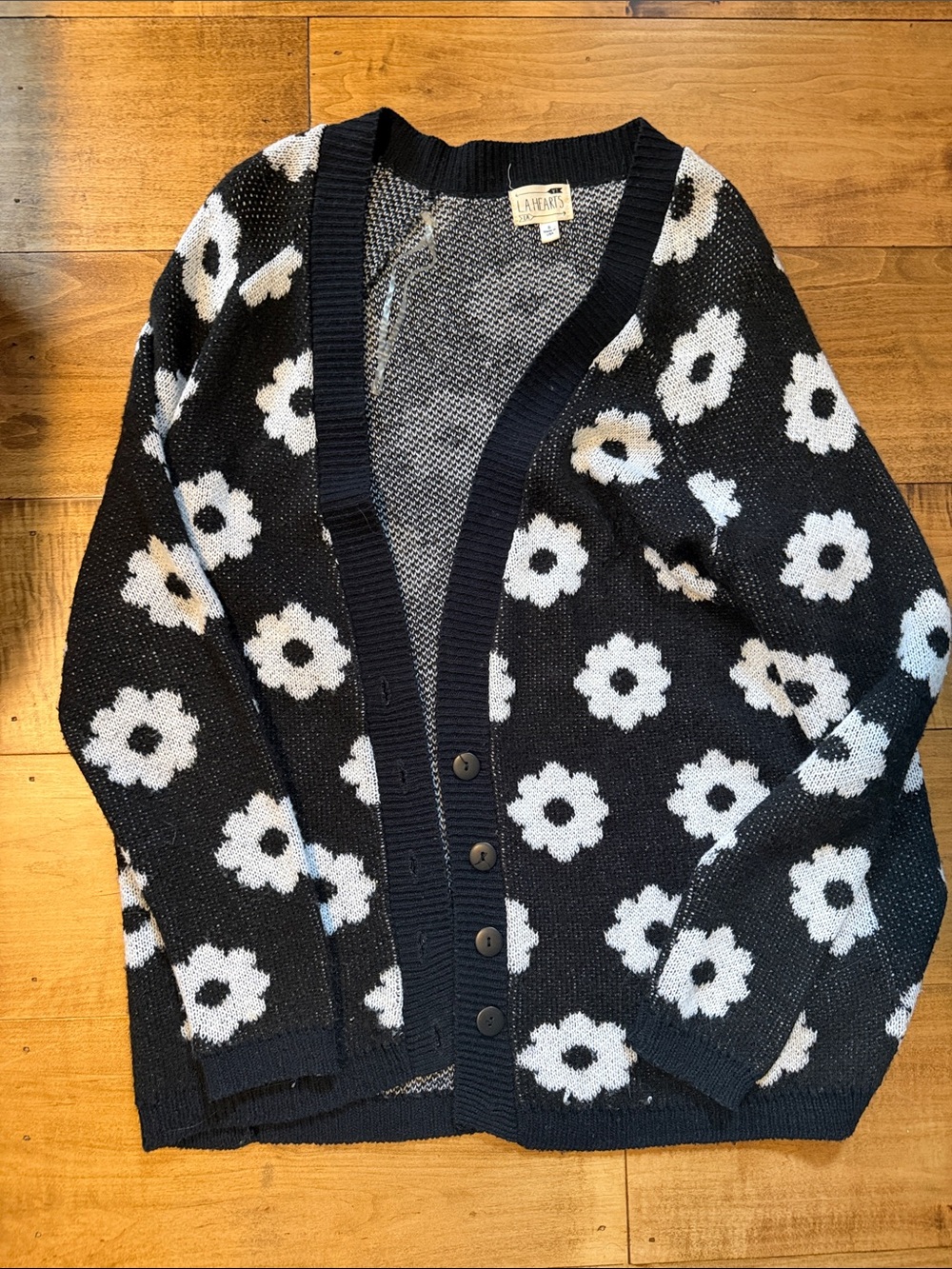 La Hearts Black and White Knit Cardigan